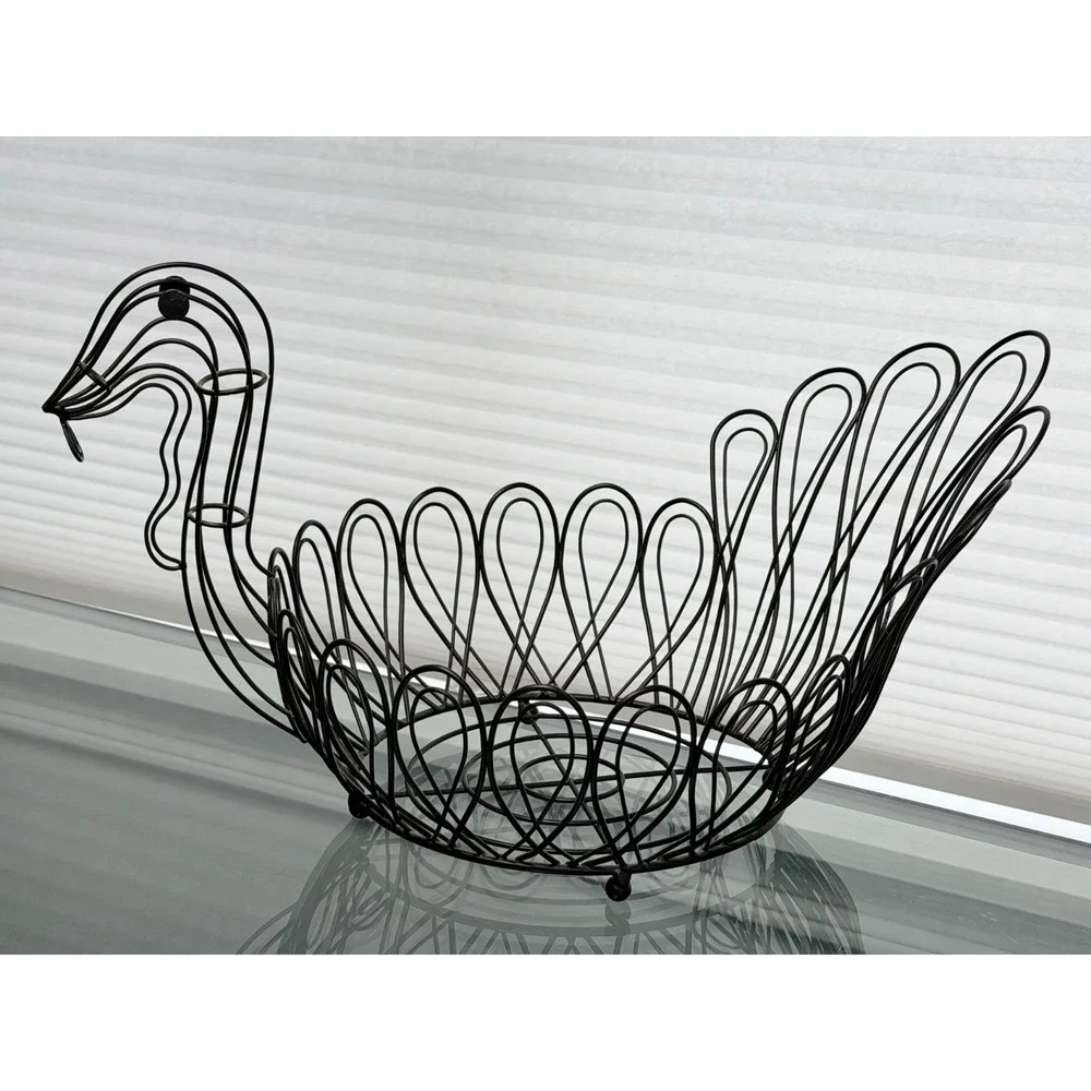 Turkey Shaped Black Metal Wire Basket Fruit Egg Bread Serving Table Décor